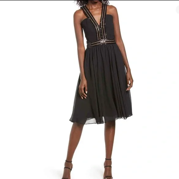 dress the population black dress Charlene Dress XS / Black Multi